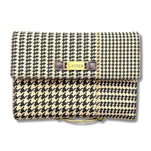 Ralph Lauren Trifold Wallet Womens Fabric Beige Black Houndstooth Brown Interior